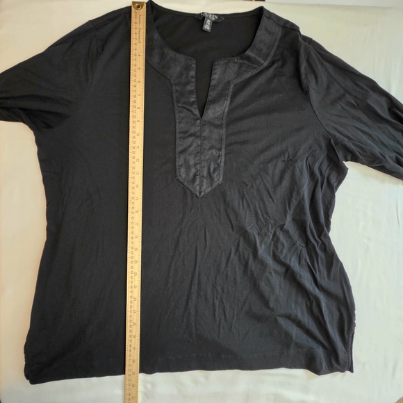 Lauren Ralph Lauren 100% Cotton Tunic Top 2X Black 3/4 Sleeve Old Money Office - Picture 7 of 10